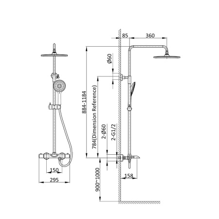 Душевая стойка с термостатом Vincea Esse VSFS-1E1TMB черный матовый