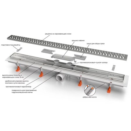 Душевой лоток 35см Veconi  Harmony V350HB решетка черный матовый