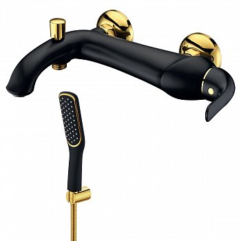 Смеситель для ванны с душем Lemark Swan LM5402BG черный/золото