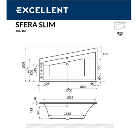 Ванна акриловая EXCELLENT Sfera Slim 170x100 (лев.)