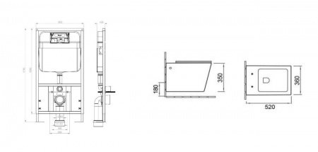 Комплект (инсталляция, унитаз, сиденье, кнопка смыва) SantiLine SL-5004MB + SL-04 матовый черный, с сиденьем микролифт