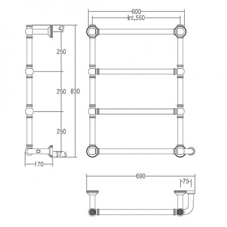 Полотенцесушитель электрический Margaroli Armonia 9-542/4 95425504CRNB 830х690 хром