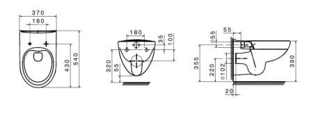 Комплект унитаза с инсталляцией Roca Victoria 893105010, глубина унитаза 54см, без клавиши в комплекте, с микролифтом, безободковый, быстросъемное