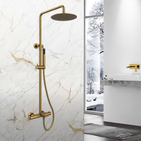 Душевая стойка с термостатом Vincea Vogue VSFS-1V1TBG золото матовое