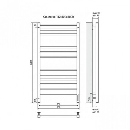 Полотенцесушитель электрический Terminus Сицилия П12 500x1000