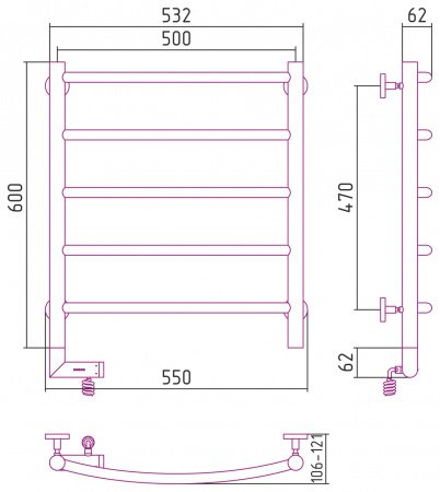 Полотенцесушитель электрический Сунержа Галант 2.0 60х50 белый матовый, подключение левое