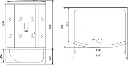 Душевая кабина Timo Lux T-7750  150x88x220 профиль хром глянцевый, стекло прозрачное