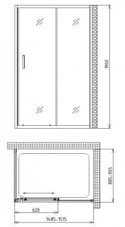 Душевой угол GEMY Victoria 150x90x190 профиль хром, стекло прозрачное