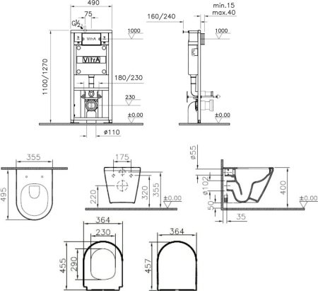 Комплект подвесной безободковый унитаз VitrA Integra Round, система инсталляции VitrA V12, кнопка Sirius глянцевый хром, тонкое сиденье микролифт