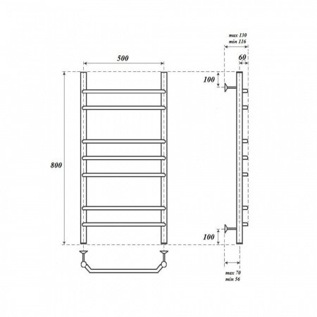 Полотенцесушитель водяной Point PN07158 П7 500x800, хром