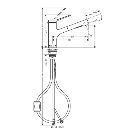 Смеситель для кухни Hansgrohe Zesis M33 74800670 черный матовый