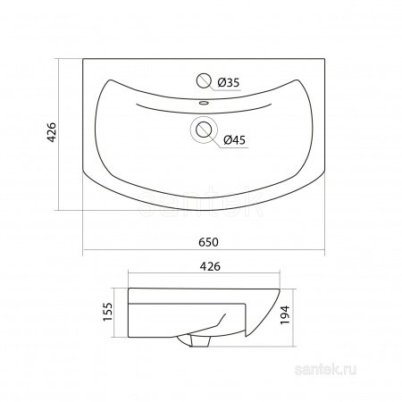 Раковина Santek Балтика 65 отверстие под смеситель 1WH207775