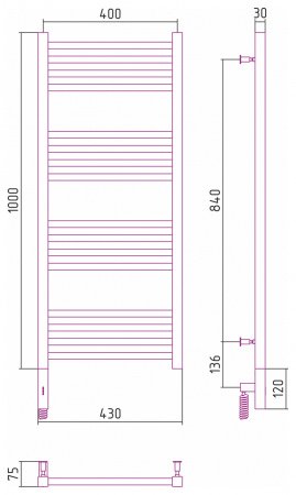 Полотенцесушитель электрический Сунержа Модус 3.0 100х40 белый матовый, левый ТЭН