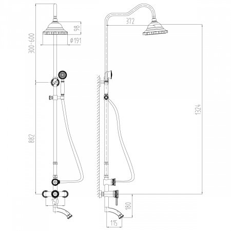 Душевая стойка Lemark Jasmine LM6662ORB бронза/черный