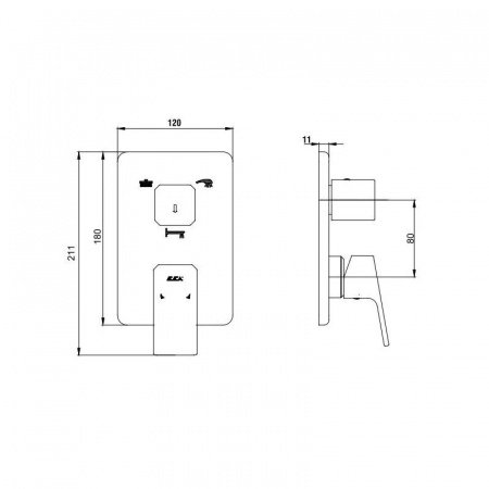 Смеситель для ванны на три потребителя E.C.A Tiera 102167305EX-K хром