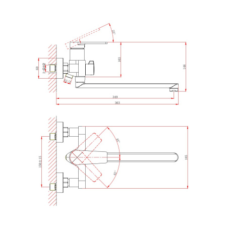 Смеситель на борт ванны D&K Bayern.Fürth DA1523305, черный
