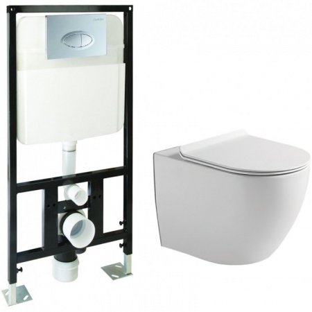 Комплект (инсталляция, унитаз, сиденье, кнопка смыва) SantiLine SL-5005 + SL-01 белый, с сиденьем микролифт