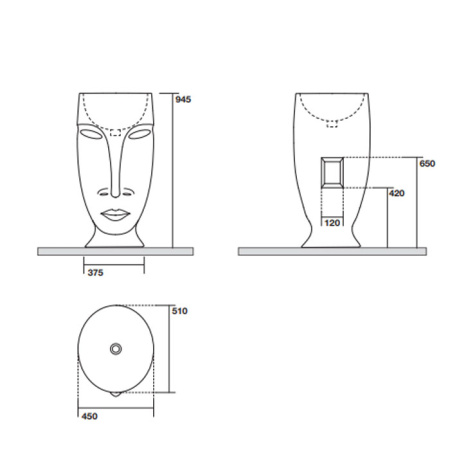 Раковина напольная 45см Kerasan Artwork 474001 белый
