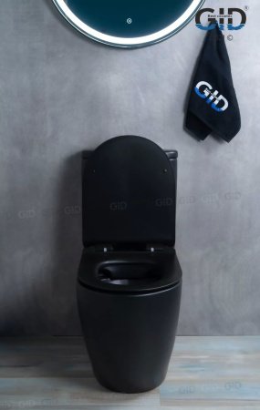 Унитаз напольный безободковый GID Tr2177BM с сиденьем микролифт, черный матовый