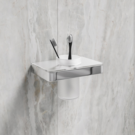 Стакан для зубных щёток Lemark GLASS LINE 9731034 с держателем, хром/белое стекло