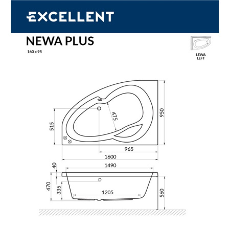 Ванна акриловая EXCELLENT Newa 160x95 (лев.)