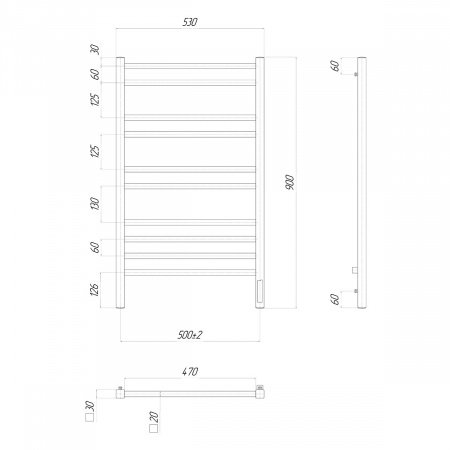 Полотенцесушитель электрический Lemark Unit LM45910Z П10 500x900, диммер справа, хром