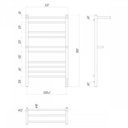 Полотенцесушитель электрический Lemark Pramen LM33910Z П10 500x900, диммер справа, хром