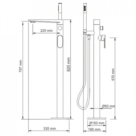 Смеситель для ванны с душем WasserKraft Elbe 7421 черный матовый