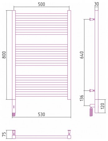 Полотенцесушитель электрический Сунержа Модус 3.0 80х50 золото матовое, левый ТЭН