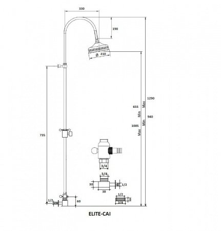 Душевая стойка Cezares ELITE-CAI-01-Bi хром
