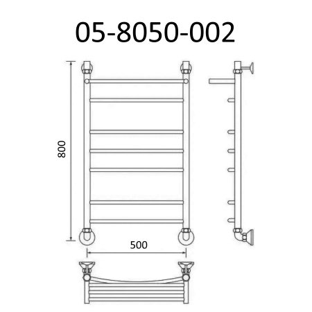 Полотенцесушитель водяной с полкой Маргроид Вид 5 80х50 хром