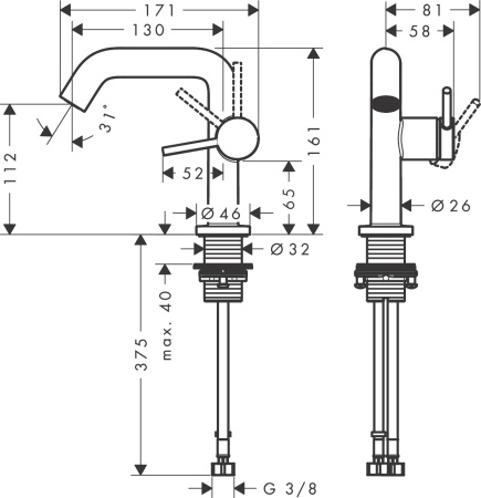 Смеситель для раковины Hansgrohe Tecturis S 73320000 хром