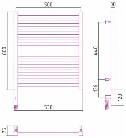Полотенцесушитель электрический Сунержа Модус 3.0 60х50 золото, левый ТЭН