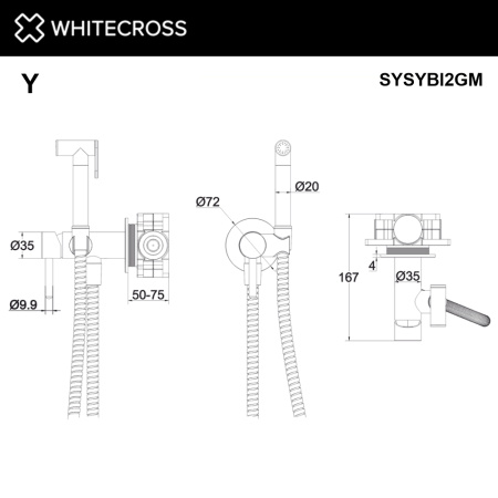 Система для биде скрытого монтажа WHITECROSS Y SYSYBI2GM (оружейная сталь)
