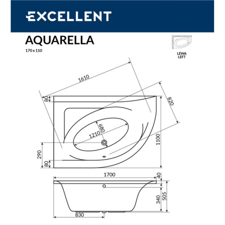 Ванна акриловая EXCELLENT Aquarella 170x110 (лев.)