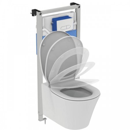 Пневматический промо-набор 4 в 1 Ideal Standard с унитазом K819501 CONNECT AIR Rimless, с сиденьем и крышкой E036801, с инсталляцией PROSYS 120 P и пневматической панелью смыва OLEAS™ P1