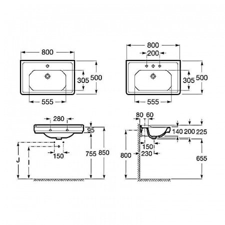Раковина встраиваемая сверху 80см Roca Carmen 3270A0000 белый
