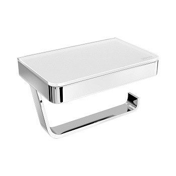 Держатель для туалетной бумаги Lemark GLASS LINE 9721028 с полкой, хром/белое стекло
