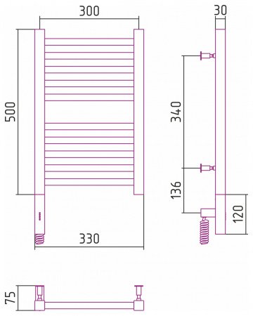 Полотенцесушитель электрический Сунержа Модус 3.0 50х30 белый матовый, левый ТЭН