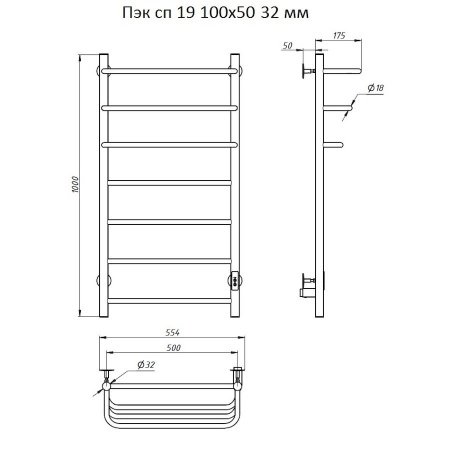 Полотенцесушитель электрический Тругор Пэк серия 19 100х50 хром