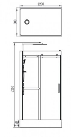 Душевая кабина Orans 8629ED0 120x80x220 профиль хром, задние стенки белое стекло, фронтальное стекло тонированное