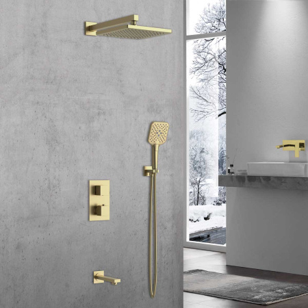 Встраиваемая душевая система с термостатом Vincea Next VSFW-1N3TBG золото матовое