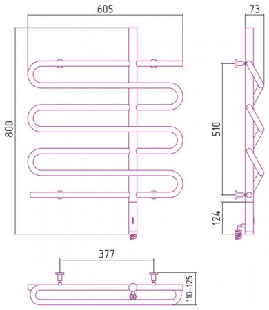 Полотенцесушитель электрический Сунержа Эпатаж 80х60 черный матовый, подключение правое