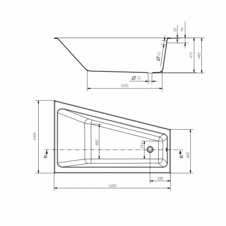 Ванна асимметричная Cersanit CREA 160x100 правая