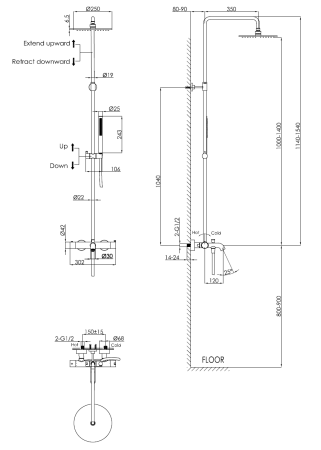 Душевая стойка для ванны с термостатом Benesque Lumiere 20010202 никель брашированный