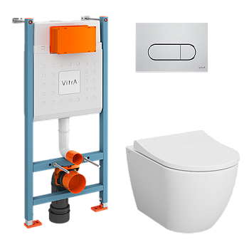 Комплект унитаза с инсталляцией Vitra Mia Round 9873B003-7201 с сиденьем микролифт и кнопкой смыва хром