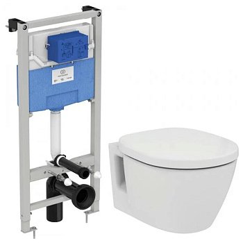 Промо-комплект 4 в 1 Ideal Standard с безободковым подвесным унитазом E822301 CONNECT Rimless  с сиденьем и крышкой E772401 CONNECT, встраиваемой инсталляцией R020467 PROSYS FRAME 120 M и механической панелью смыва R0108AA SOLEA M1