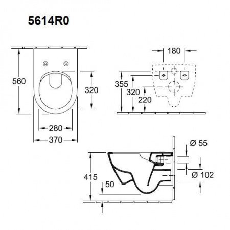 Унитаз Villeroy&Boch Subway 2.0 Plus Rimless 5614R0R1 подвесной без сиденья