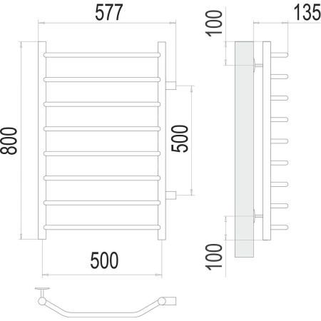 Полотенцесушитель водяной (боковое подключение) Terminus Виктория П8 50х80