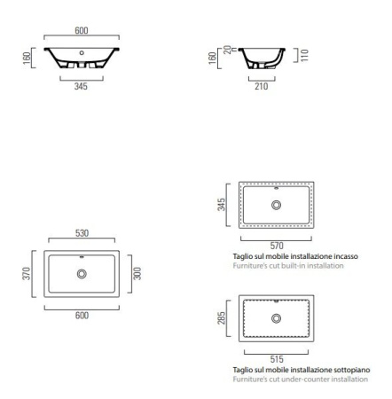 Раковина встраиваемая снизу 60см GSI Kube X 8953911 белая